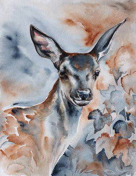 deer in the forest watercolor art