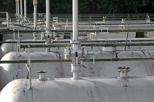 long gas tank in a refinery factory and storage of gas