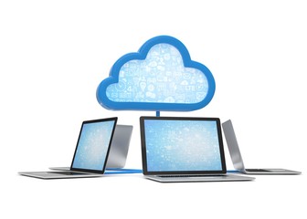 cloud symbol and laptops. 3d rendering.