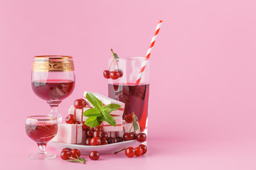 Homemade cherry liquor and juice