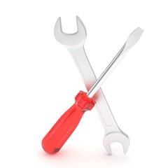 3D Illustration Wrench and screwdriver, service concept