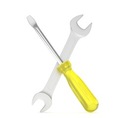 3D Illustration Wrench and screwdriver, service concept