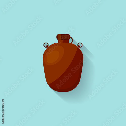 "Flask with water in a flat style for camping, hiking or travel. Drink