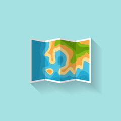 Map in a flat style. Navigation. Travel,hiking and camping. Cartographz. Route planning. Vector illustration.