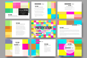 Set of 9 templates for presentation slides. Abstract colorful business background, modern stylish vector texture