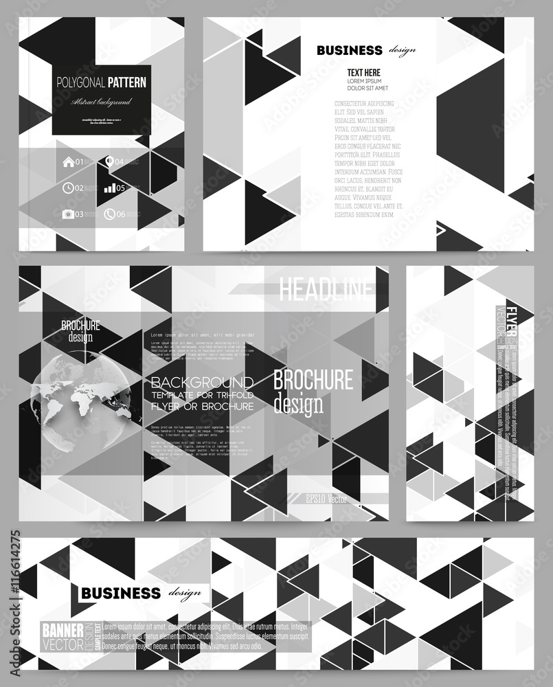Poster set of business templates for presentation, brochure, flyer or booklet. triangular vector pattern. a
