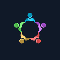 Team work logo template. Concept of community friendship, unity. Isolated on black background. Vector illustration, eps 8.