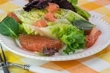 Homemade grapefruit salad with poppy seed honey lemon dressing.