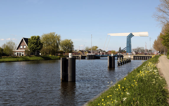 View on the Merwede canal and the Bazel bridge in The Netherlands