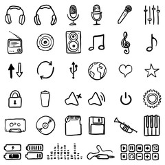 Vector Set of Black Doodle Music icons