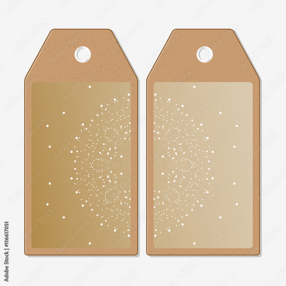 Poster tags design on both sides, cardboard sale labels. abstract polygonal low poly backdrop with connecti