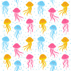 Seamless pattern with cute jellyfishes