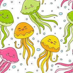 Naklejka premium Seamless pattern with cute jellyfishes