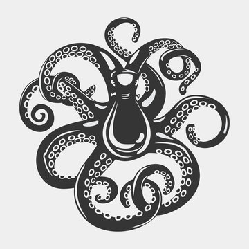 Octopus with arms and suction cups on it, tentacle