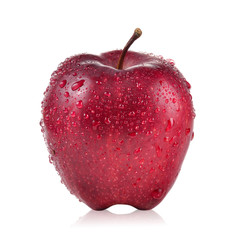 red apple with water drops on white background