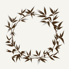 Bamboo bush painting over white background. Leaves of bamboo tree as symbol of japan culture. Vector illustration.