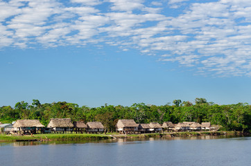  South America, Amazon indian tribes on the river bank the Amazons