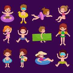 girl and boy in swimsuit isolated, kids summer vacation