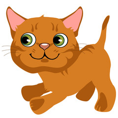 Cartoon playful ginger kitten with green eyes