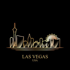Gold silhouette of Las Vegas on black background