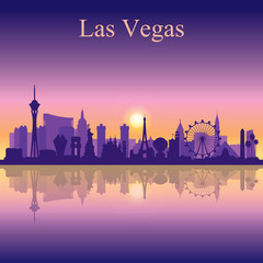 Las Vegas skyline silhouette on sunset background