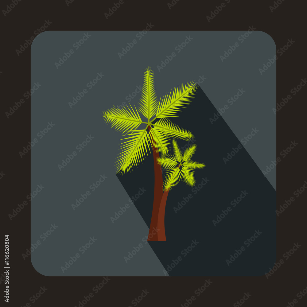 Poster palm tree icon in flat style on a gray background