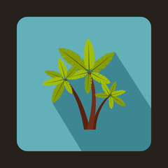 Three palm trees icon in flat style on a baby blue background