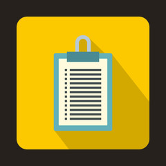 Clipboard with blank checklist form icon in flat style on a yellow background