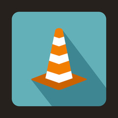 Fototapeta na wymiar Traffic cone icon in flat style on a baby blue background