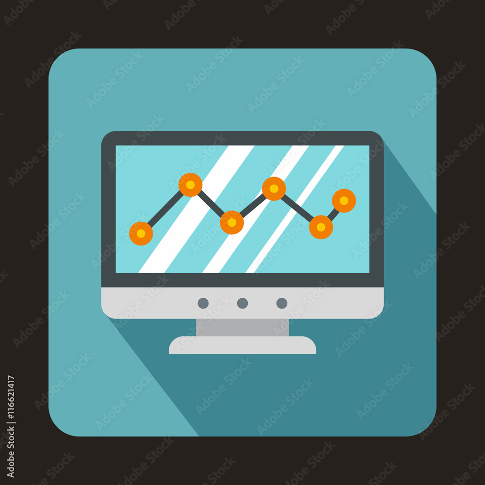 Poster graph on the computer monitor icon in flat style on a baby blue background