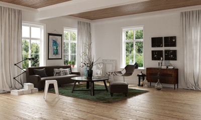 Comfortable living room corner in a loft interior