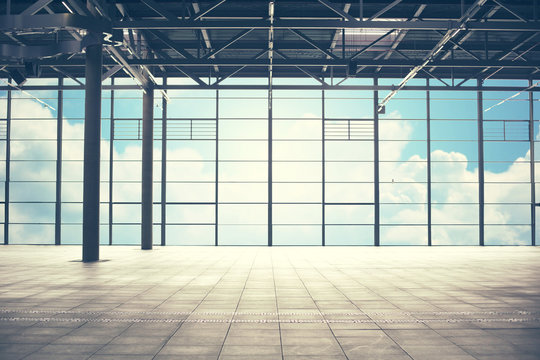 Airport Terminal Room Over Blue Sky And Clouds