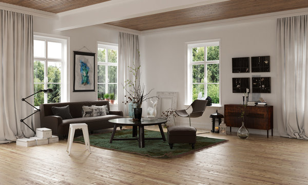 Comfortable living room corner in a loft interior