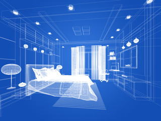 abstract sketch design of interior bedroom,3d rendering