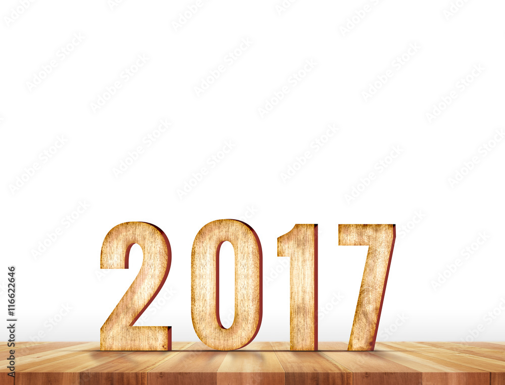 Poster 2017 year number in perspective plank table isolated on white,Le