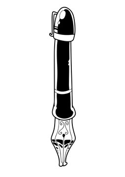 Graphic of a black pen in black and white. Vector Illustration.