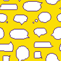 Pixel art style speech bubble seamless vector pattern yellow