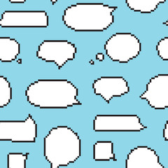 Pixel art style speech bubble seamless vector pattern blue