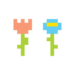 Obraz premium PIxel art style simple flowers isolated vector illustration
