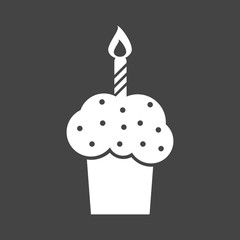 Birthday cake flat icon. Fresh pie muffin on black background