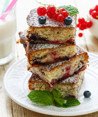 Summer dessert. Homemade pie with blueberries and currants
