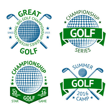 Vector set of Golf badges, logo templates, etc. With club and ball.