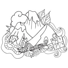 Recreation. Tourism and camping. Hand drawn doodle Elements - vector illustration. travel Components