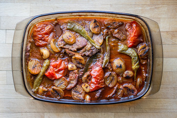 Steak cooked in the  oven.
