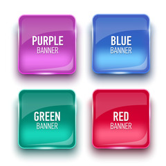 Set of glass purple, red, green and blue banners