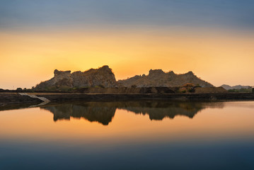 Fototapeta na wymiar Beautiful scenery sunset sky view of lake and mountain reflectio
