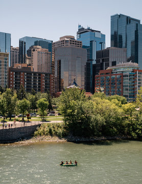 Rafting down the Bow River in Calgary