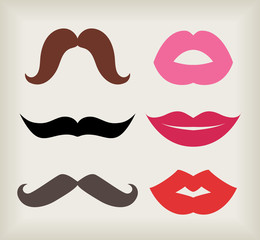 Set of lips and mustaches. Vector illustration.