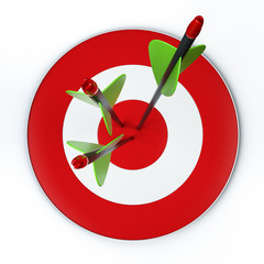 Arrows and target isolated on white background, front view