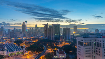 Aerial view of beautiful sunrise at Kuala Lumpur city centre